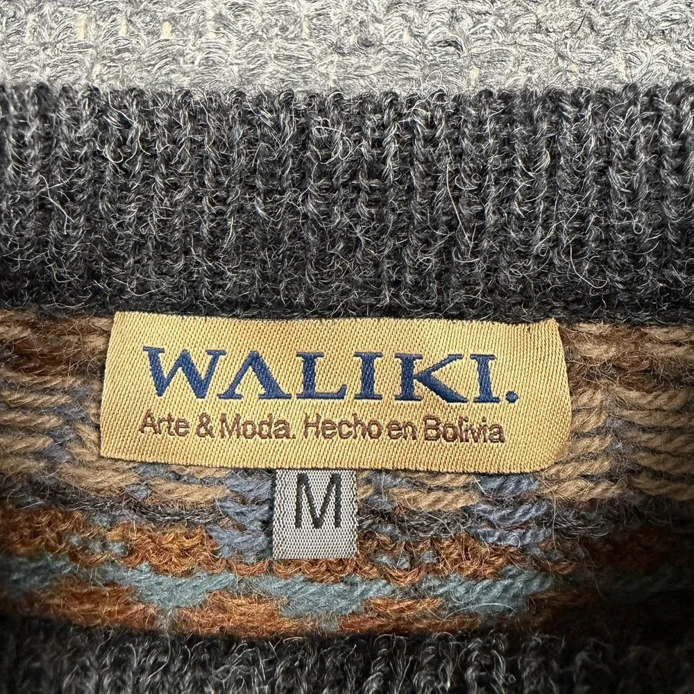 Waliki Sweater Men Medium Geometric Alpaca Knit Colorful Crewneck Boho Stripe